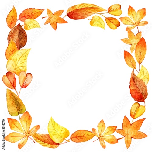 watercolor leaves square frame. Vector