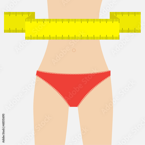 Woman figure waist red underwear. Measuring tape. Flat design