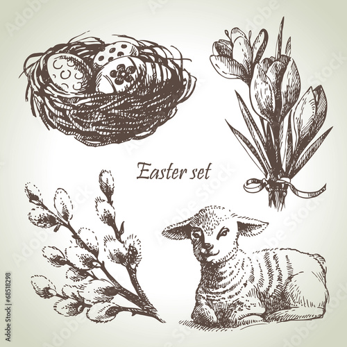 Easter set. Hand drawn illustrations