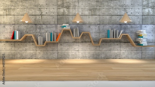 book shelf over dramatic background