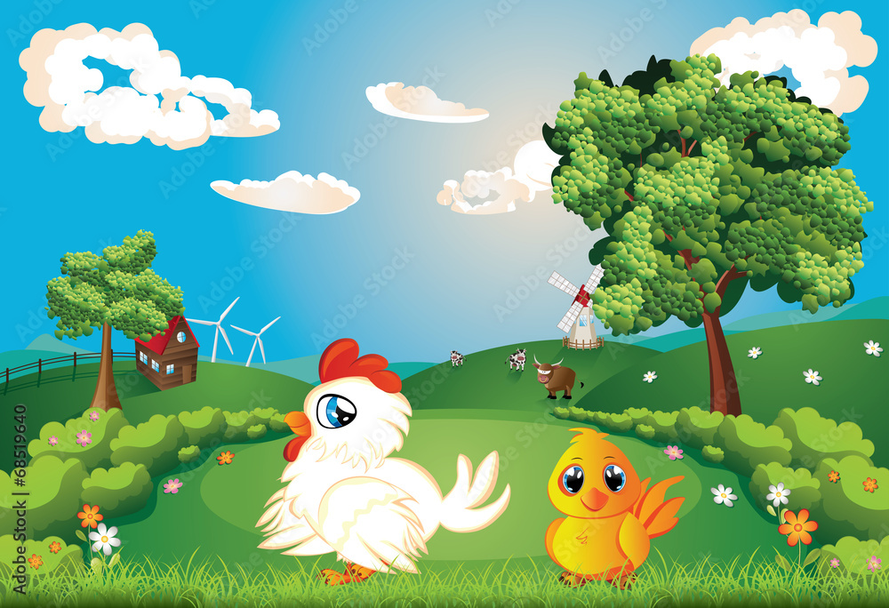 Obraz premium Hen on Lawn