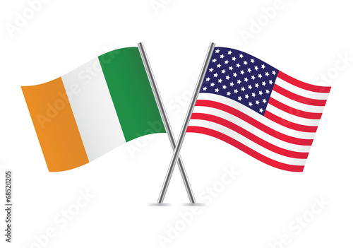 American and Irish flags. Vector illustration.