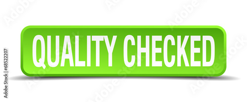 quality checked green 3d realistic square isolated button