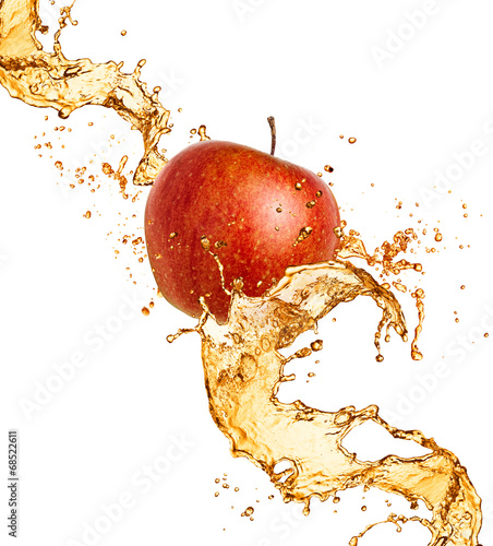 Splash juice with apple isolated on white