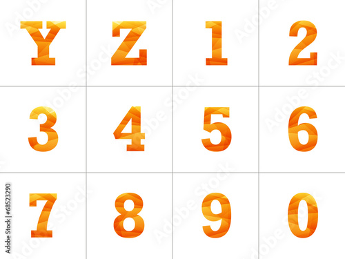 Colorful orange alphabet with shiny geometric background vector