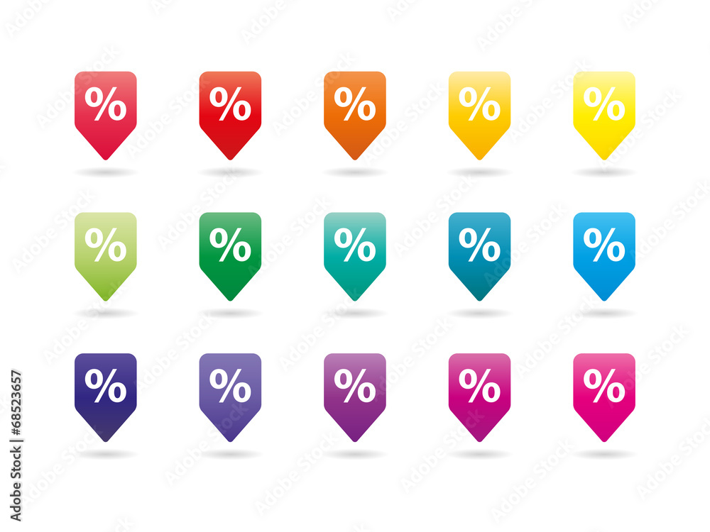 Set of colorful rainbow spectrum sale percent badges Set of colorful rainbow spectrum sale percent badges