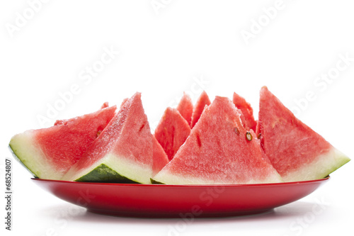 Pieces of watermelon on a plate isolated