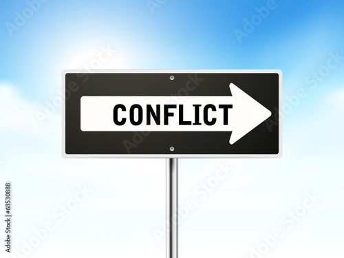conflict on black road sign
