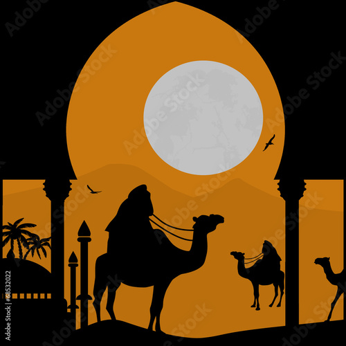 Orient landscape with bedouin and mosquee