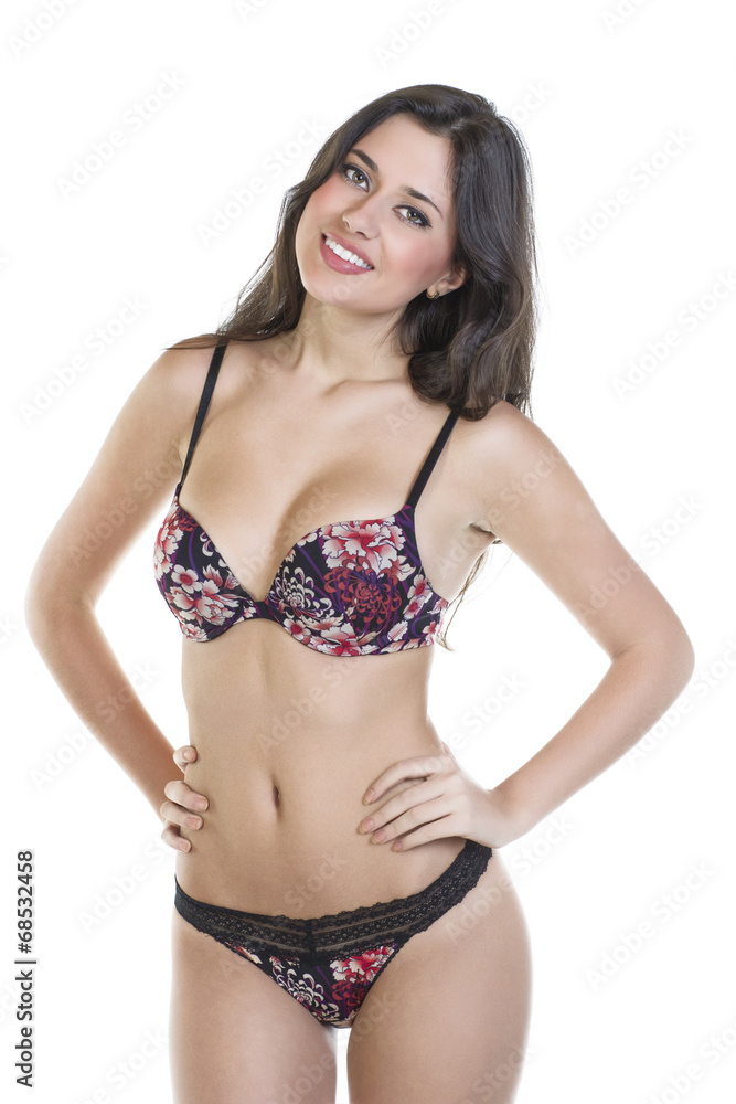 Fototapeta premium Sexy brunette woman posing in lingerie