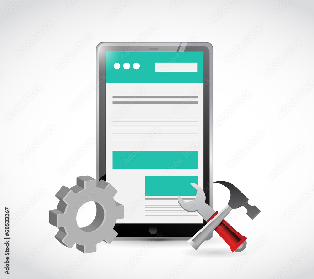 website tablet gear and tools illustration website tablet gear and tools illustration