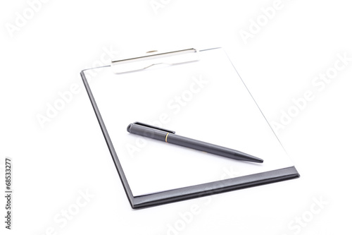 Black clipboard and pen.