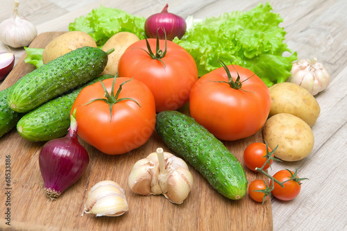 fresh vegetables closeup on wooden background