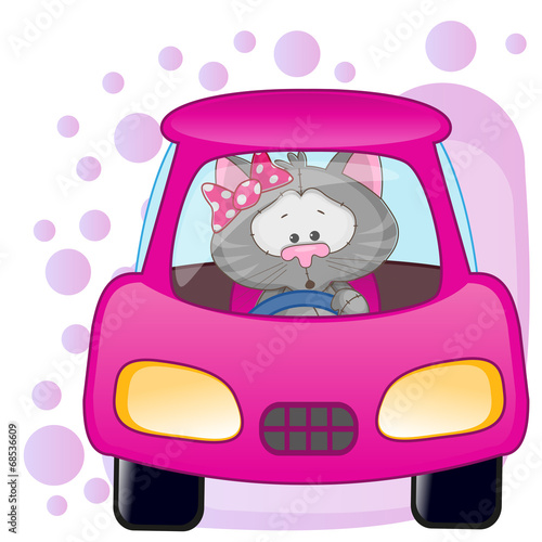 Cat girl in a car