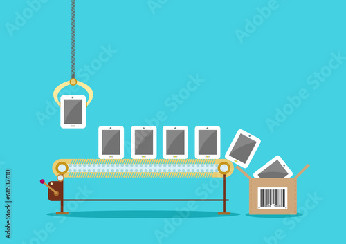 Production Line of Touchscreen Tablet Phones Vector and Raster.
