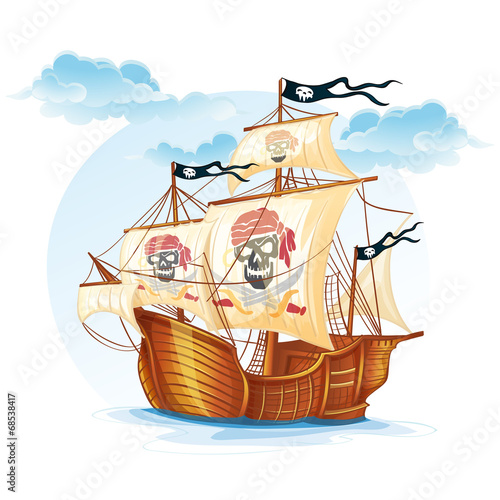 Image caravel ship pirates. XV century-EPS10