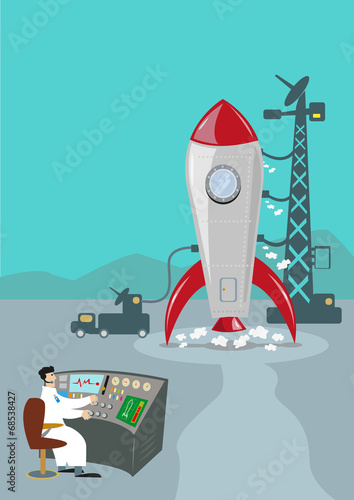 Retro Rocket Launching and Ground Control Scientist. Vector © crystaleyestudio