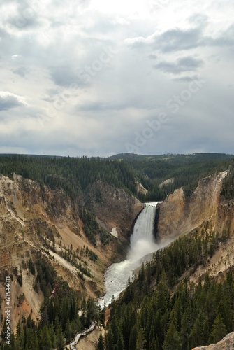 landscape of waterfall and canyone in yellowstone national park