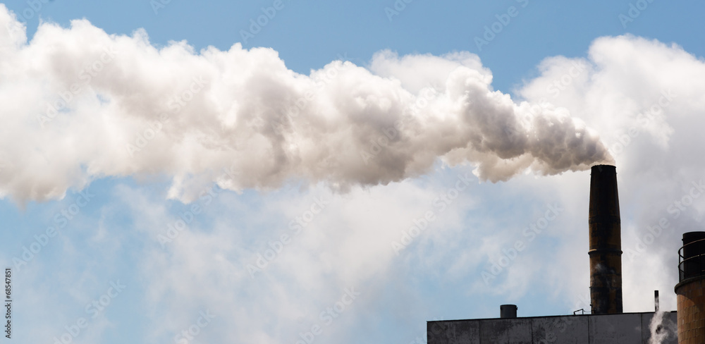 Paper Mill Smokestack White Smoke Blue Sky Paper Mill Smokestack White Smoke Blue Sky