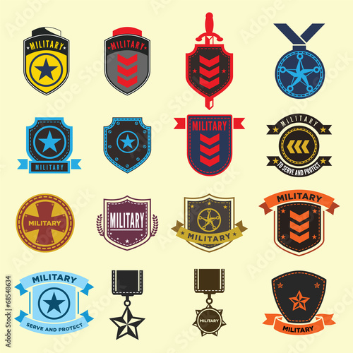 Set of military and armed forces badges. Illustration eps10
