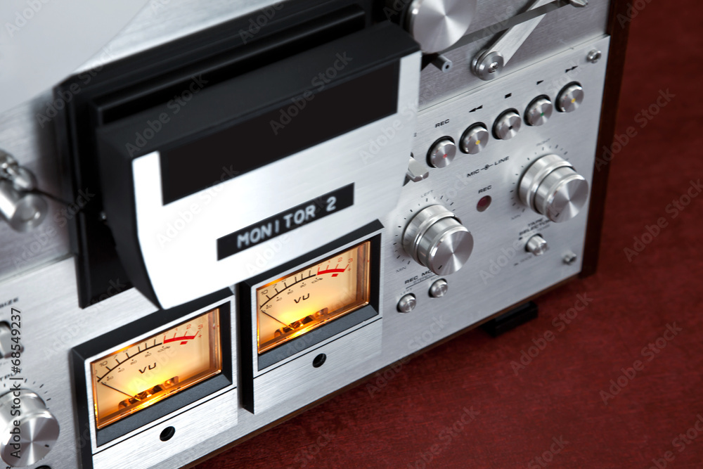 Fototapeta premium Analog Stereo Open Reel Tape Deck Recorder VU Meter