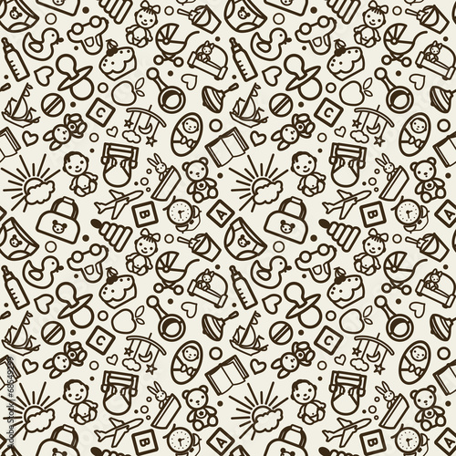 vector seamless texture with icons - children, nursery