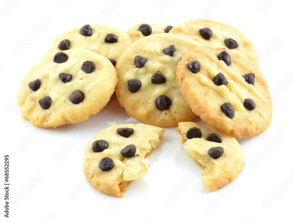 Chocolate chip cookies isolated on white background.