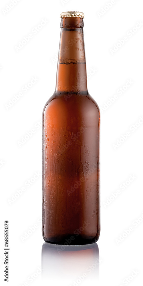 Beer bottle with condensation water drops isolated on white back Beer bottle with condensation water drops isolated on white back
