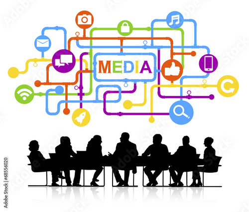 Silhouettes of Business People and Media Concept