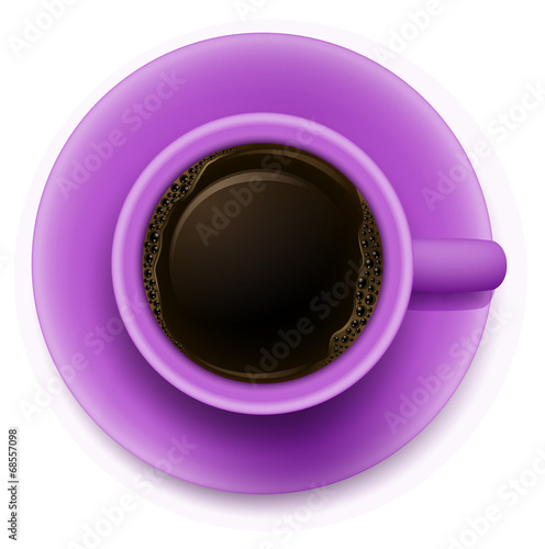A topview of a purple cup with coffee