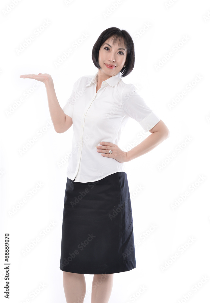 beautiful woman showing / holding on the palm blank copy space beautiful woman showing / holding on the palm blank copy space