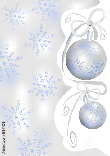 Christmas background with silver balls and snowflakes