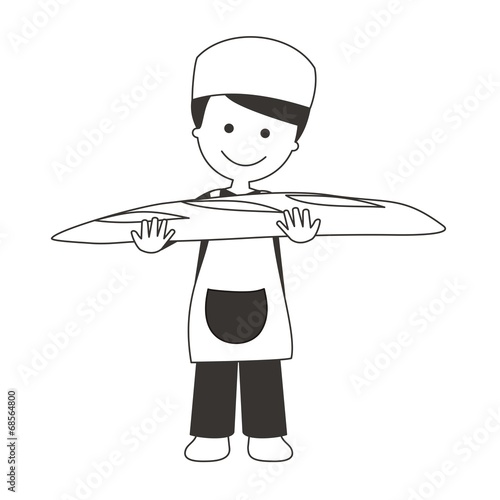 Panadero con barra de pan. Ilustración vectorial