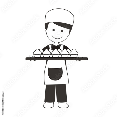 Panadero con bandeja de magdalenas. Ilustración vectorial