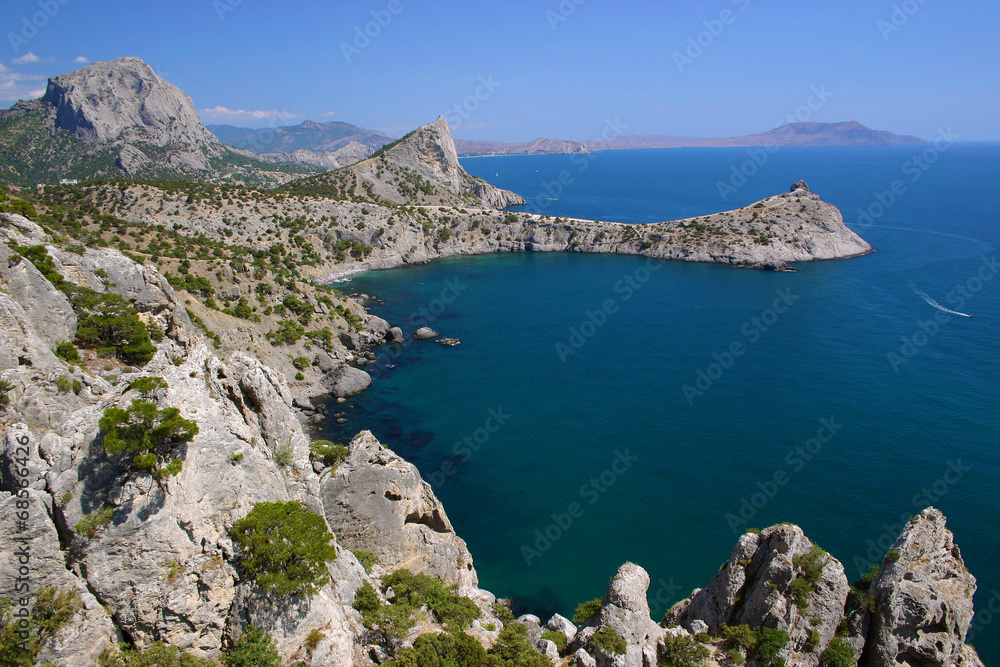 Seashore cliffs, coastline of Black Sea in Crimea, Ukraine