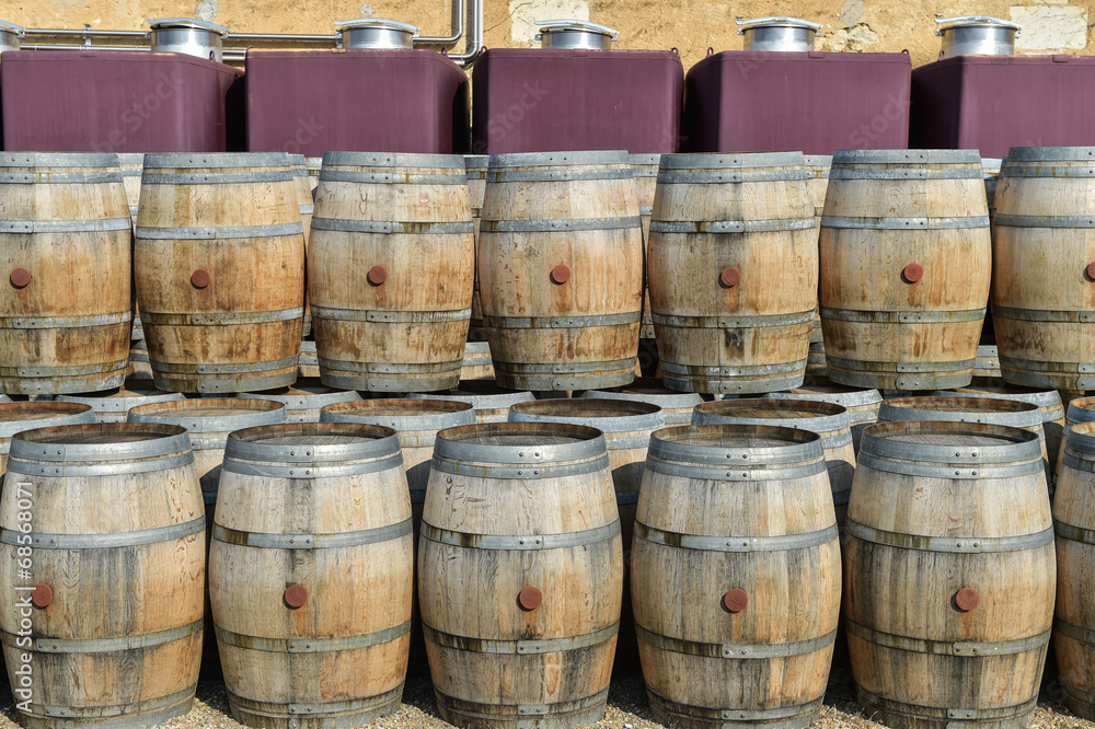 Storage of old barrels in a castle of Bordeaux vineyards Storage of old barrels in a castle of Bordeaux vineyards