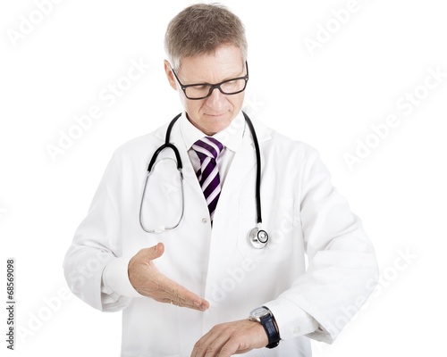 Doctor gesturing at his watch