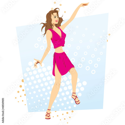 Beautiful brunette girl happy dancing funky
