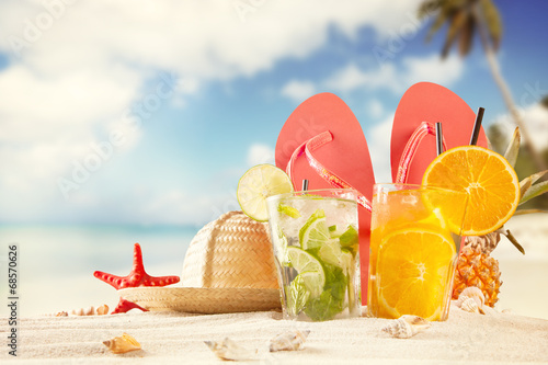 Summer drinks with beach accessories