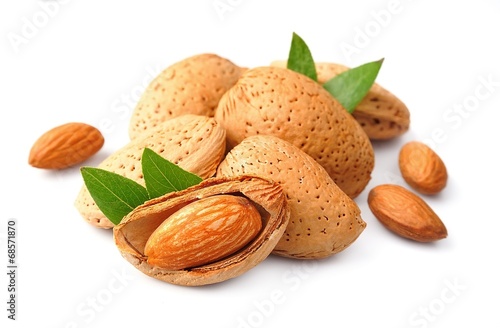 Almonds nuts with leaves
