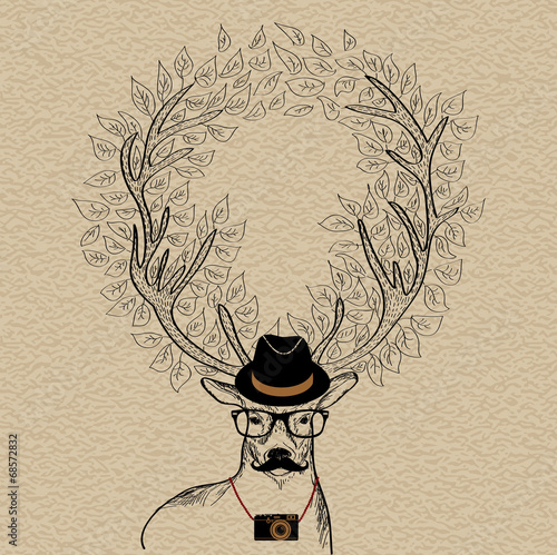 Hipster reindeer greeting card