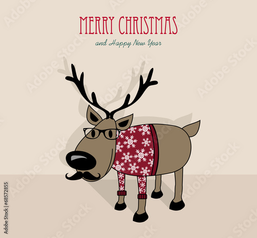 Merry Christmas and happy new year hipster reindeer