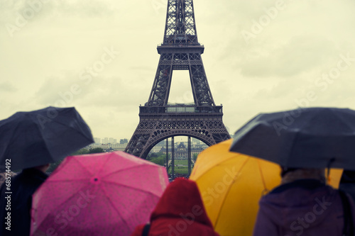 Colorful Umbrellas Rainy Day Eiffel Tower Paris