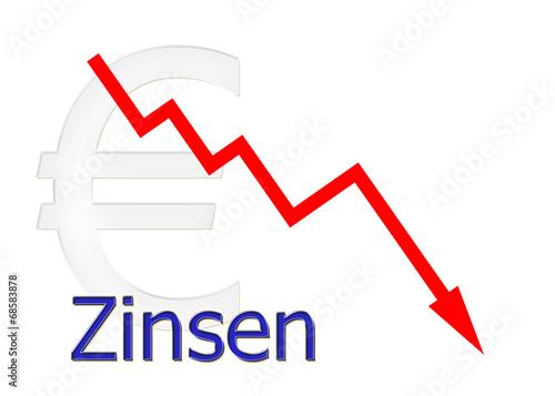 rotes Diagramm abwärts Zinsen mit Euro Symbol