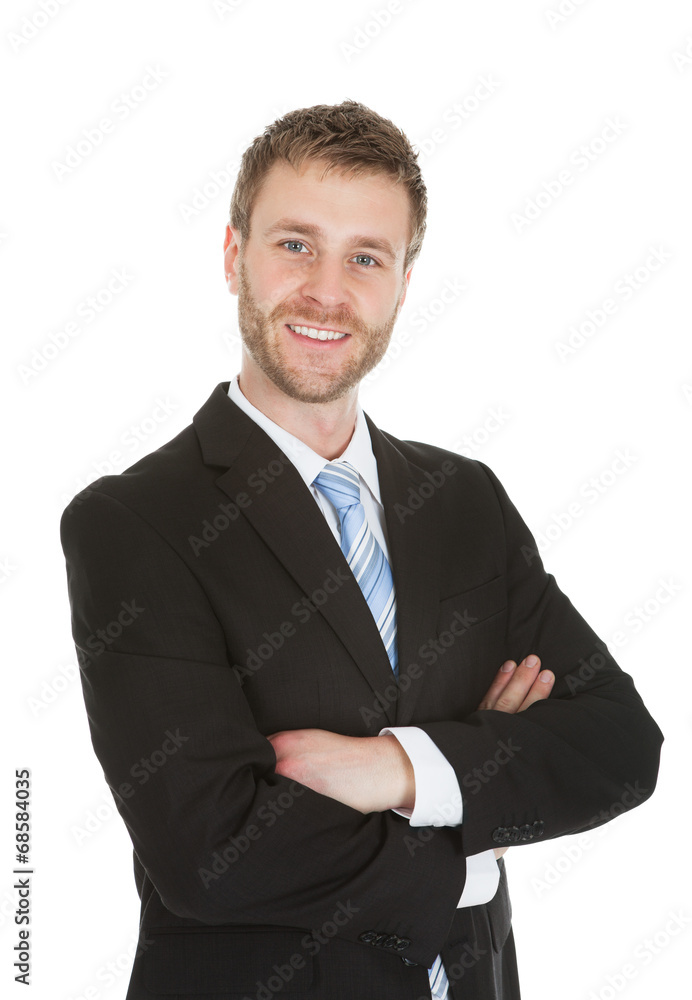 Businessman Standing Arms Crossed Over White Background Businessman Standing Arms Crossed Over White Background