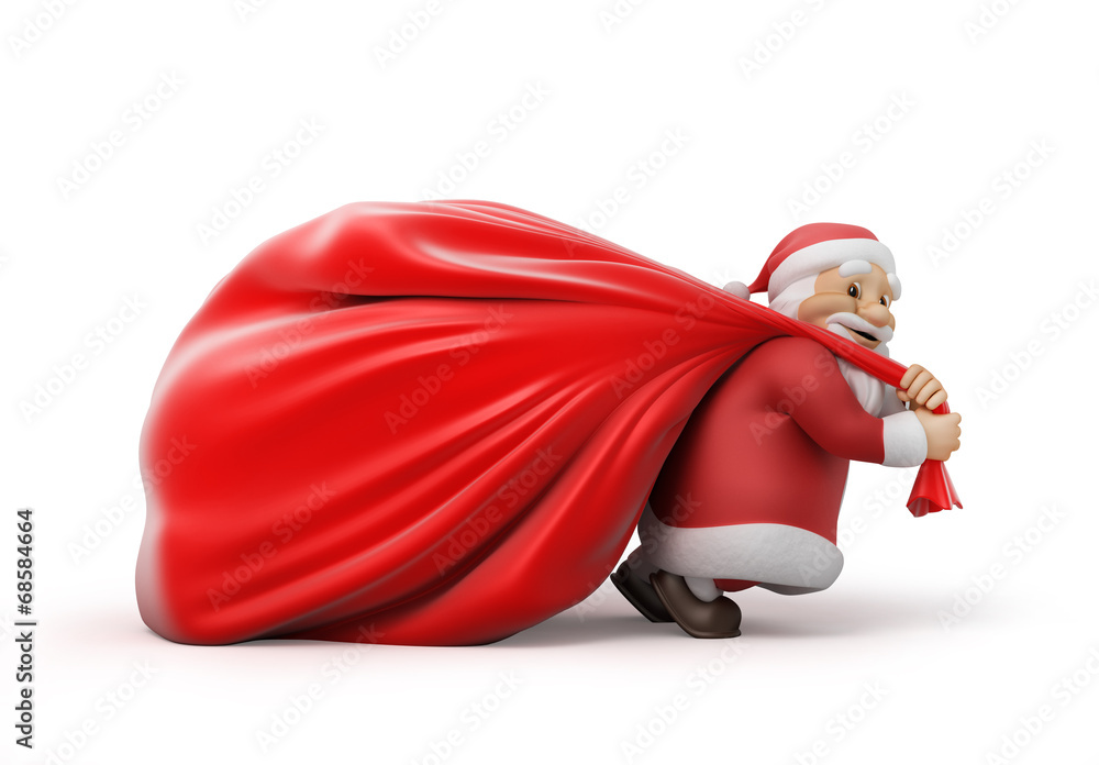Santa Claus with a heavy bag of gifts