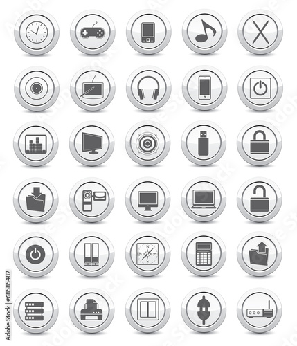 Media and technology icons on white background