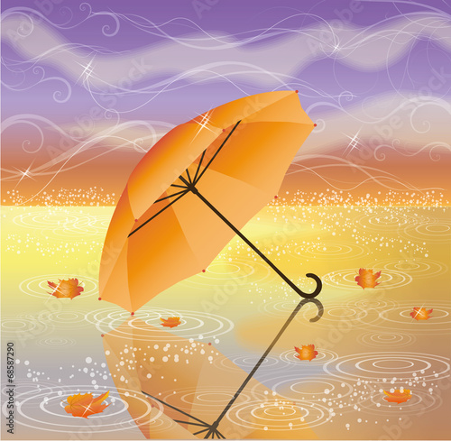 Autumn background with umbrella, vector