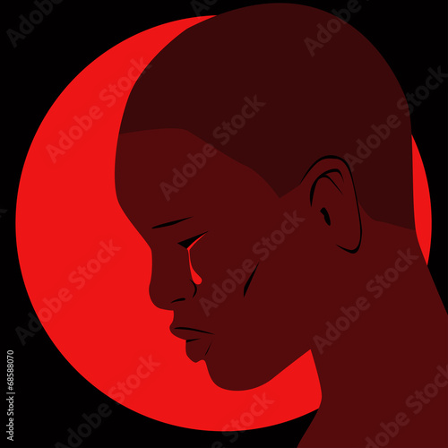 Profile of an African person with a bloody tear