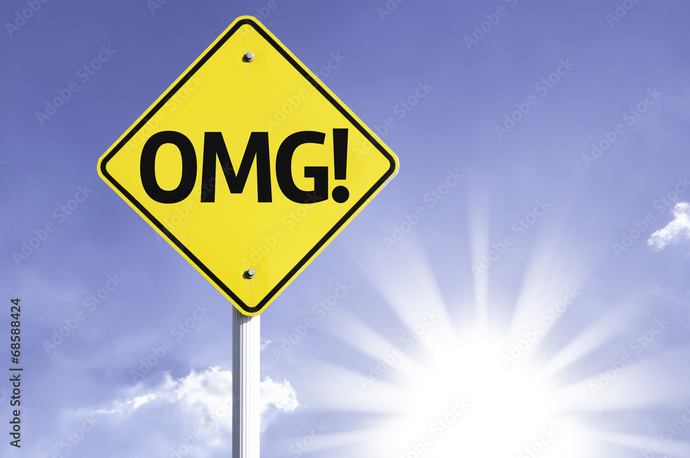 OMG! road sign with sun background